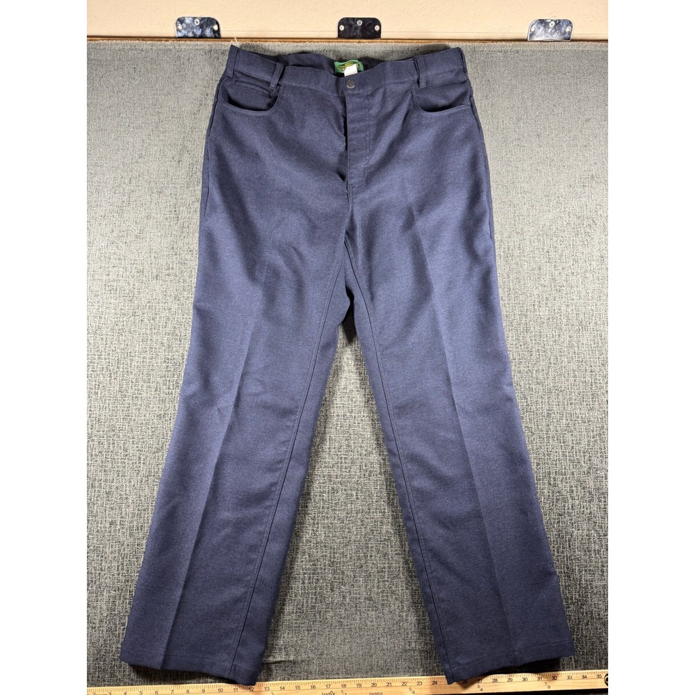 Haband Fit-Forever Mens Dress Pants 38L Gray Blue Polyester Straight Leg Slacks